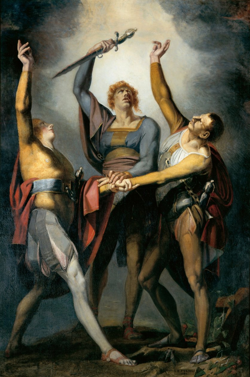 De tre konfedererade i eden på Rütli, 1779-1781. av Füssli