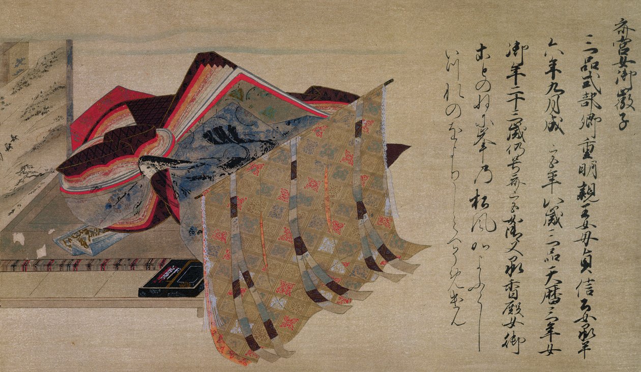 Te Poe t p Hayashi s festivalutrustning Nyogo Yoshiko, Iu st abduction sound fm National Magajine, februari 1902 av Fujiwara Nobuzane