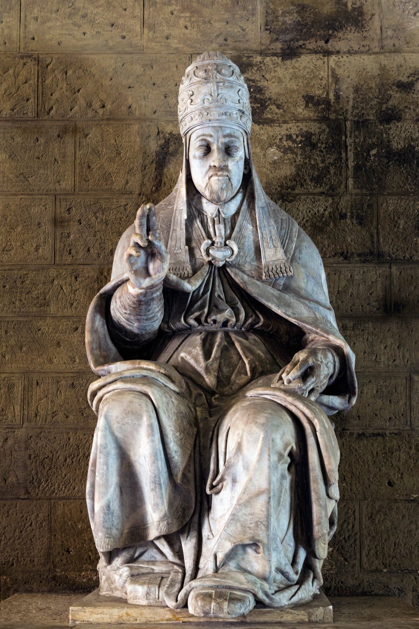 Staty av påven Julius III av skulptören Fulvio Signorini i Chigi Saracini-palatset, Siena, Siena-provinsen, Toscana, Italien (foto) av Fulvio Signorini