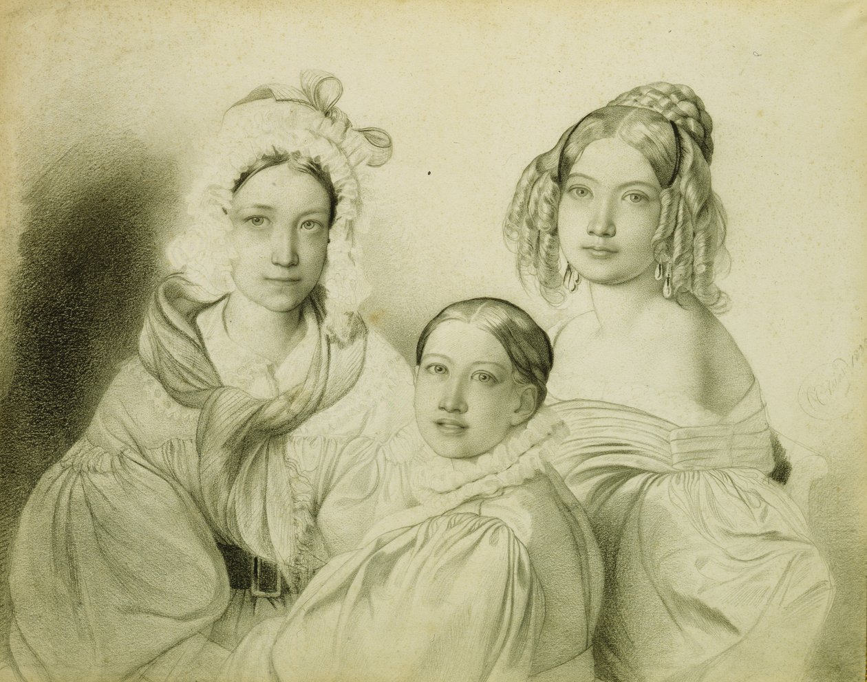 Porträtt av grevinnorna Praskovia, Nadezhda och Maria Vyazemsky, 1835 av Fyodor Antonovich Bruni
