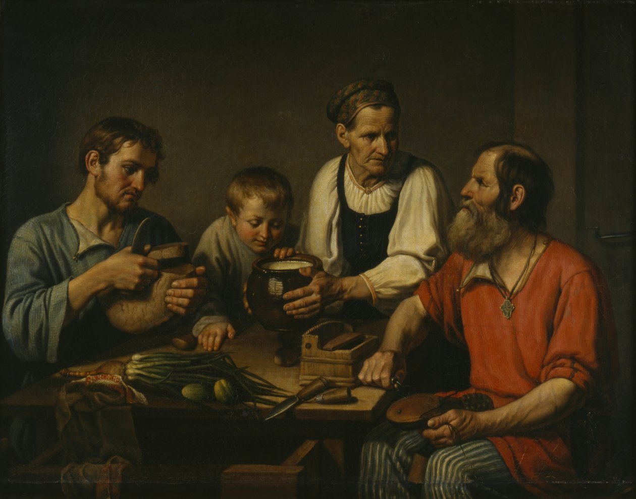 Bondfamilj före middagen, 1824 av Fyodor Grigoryevich Solntsev