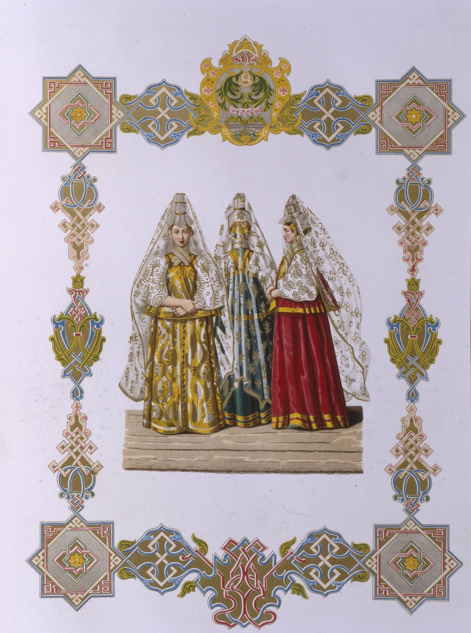 Summer Costumes of Women från Torzhok Från serien Clothing of the Russian State, 1851 av Fyodor Grigoryevich Solntsev