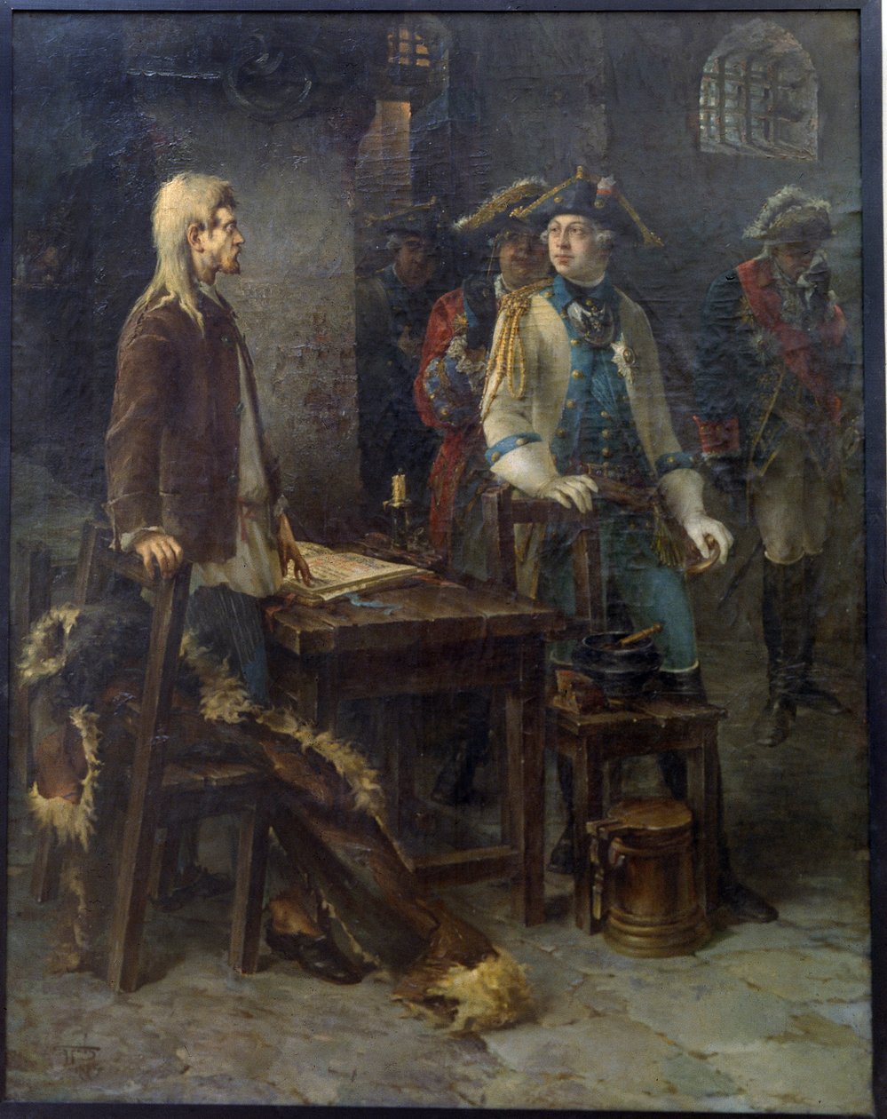 Kejsar Peter III besöker Ivan VI Antonovich i fästningen Shlisselburg 1762 - Målning av Fjodor Jemelyanovich av Fyodor Jemelyanovich Burov