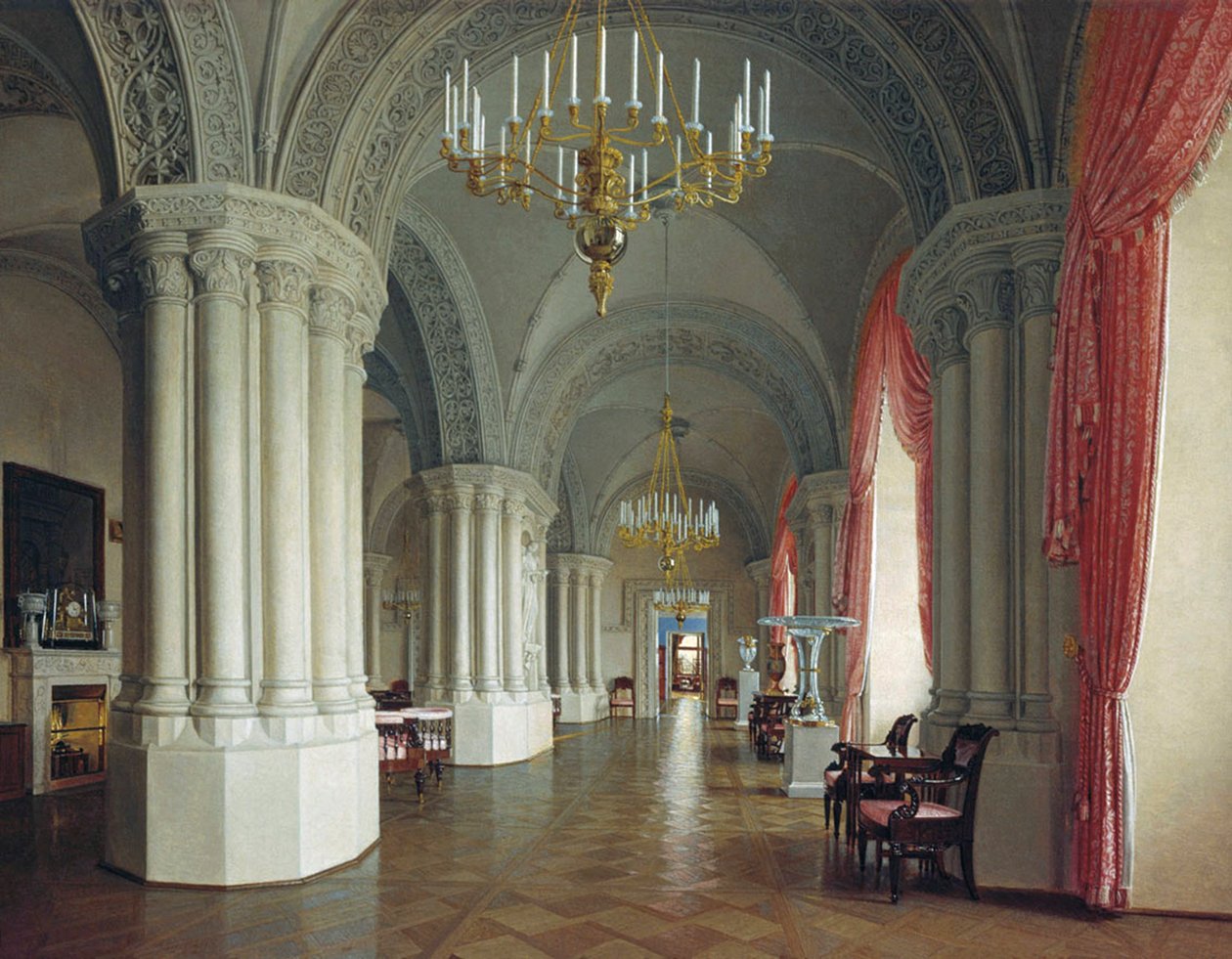 Den gotiska hallen i vinterpalatset i Sankt Petersburg, 1840-talet. av Fyodor Osipovich Yushkov