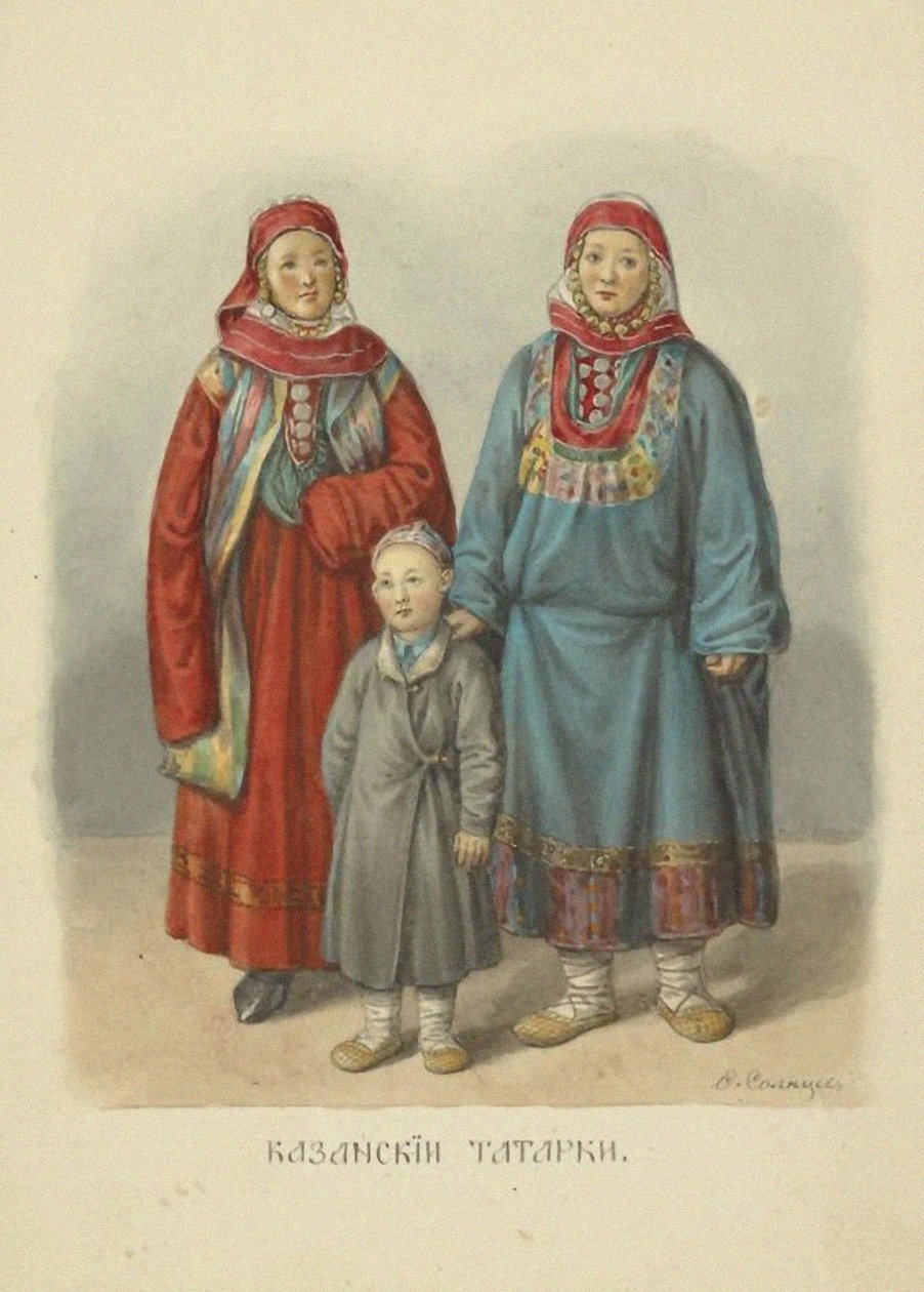 Kazan Tatar Women, illustration från serien Clothing of the Russian State, 1869 av Fyodor Grigoryevich Solntsev