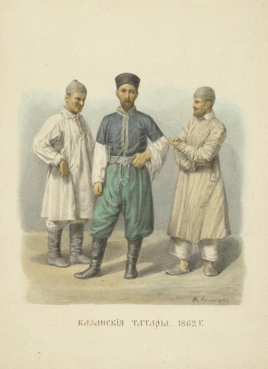 Kazan-tatarer, illustration från serien Clothing of the Russian State, 1869 av Fyodor Grigoryevich Solntsev