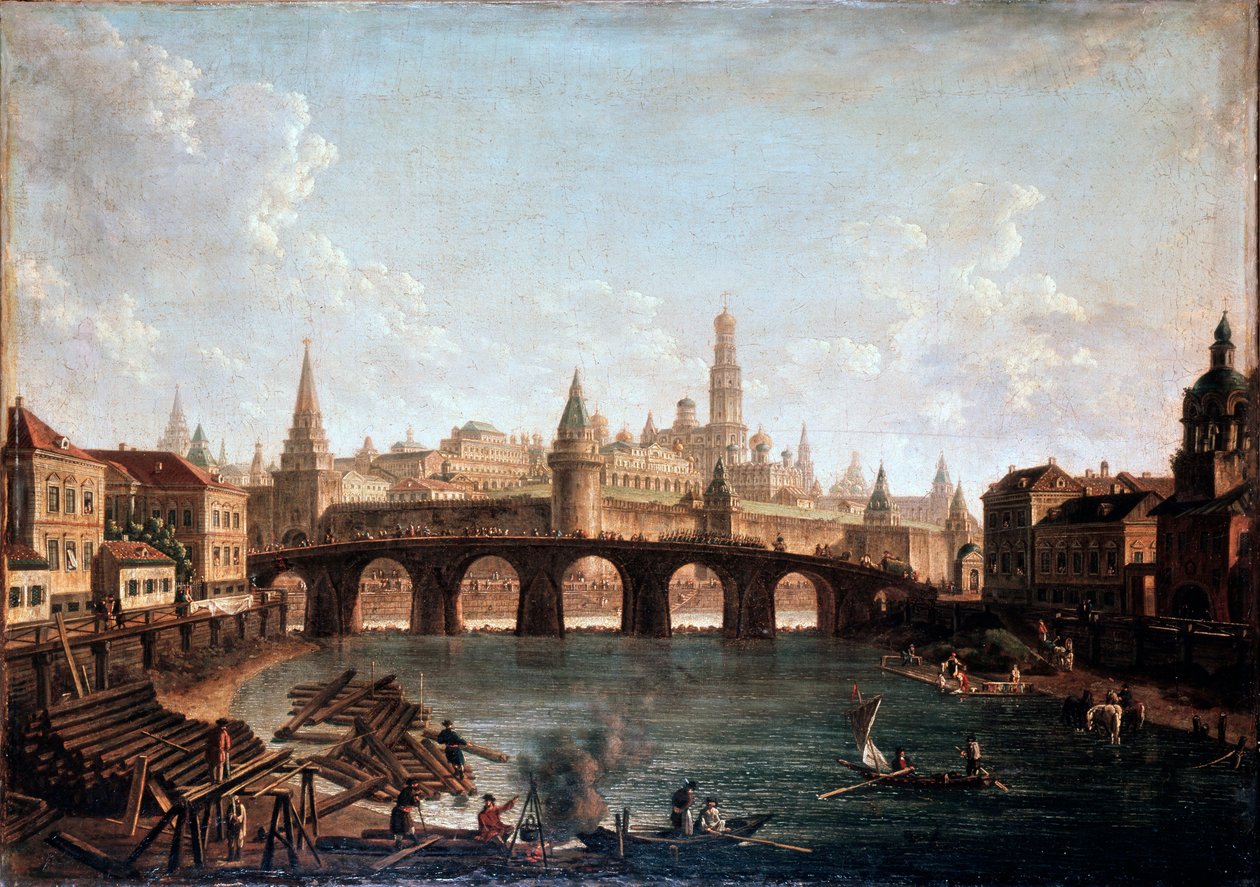 "Utsikt från Moskva Kreml och Bolshoy Kamenny Bridge Greater Stone Bridge", 1810-talet av Fyodor Yakovlevich Alexeev