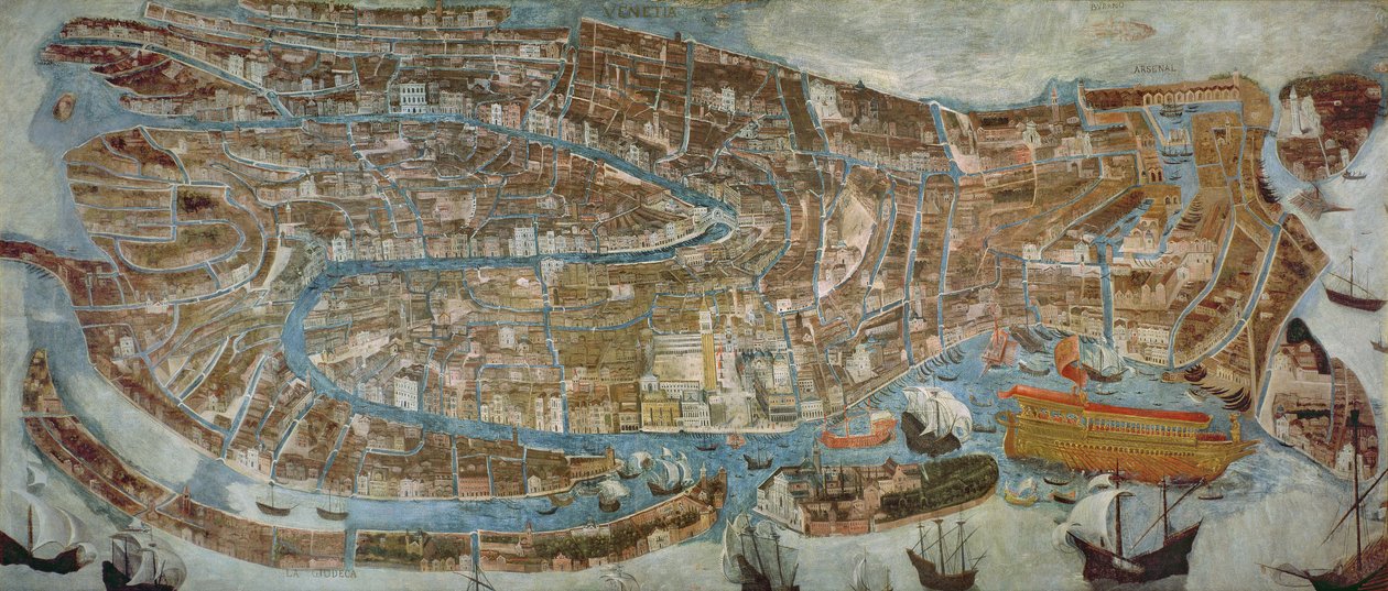 Karta över Venedig, första hälften av 1600-talet (panel) av G. Barzenti