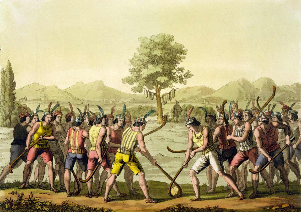 Indianer som spelar Ciueca, Chile, från "Le Costume Ancien et Moderne", volym II, platta 29, av Jules Ferrario, graverad av Paolo Fumagalli (1800-tal), publicerad på 1820-30-talen (färggravyr). av G. Bramati