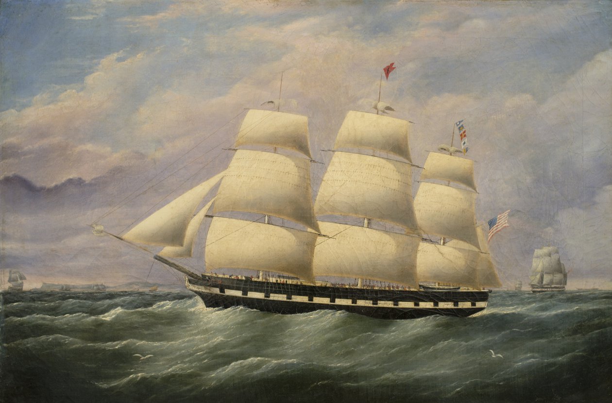 Clipper Ship American Eagle, 1856 olja på duk av G. Dell