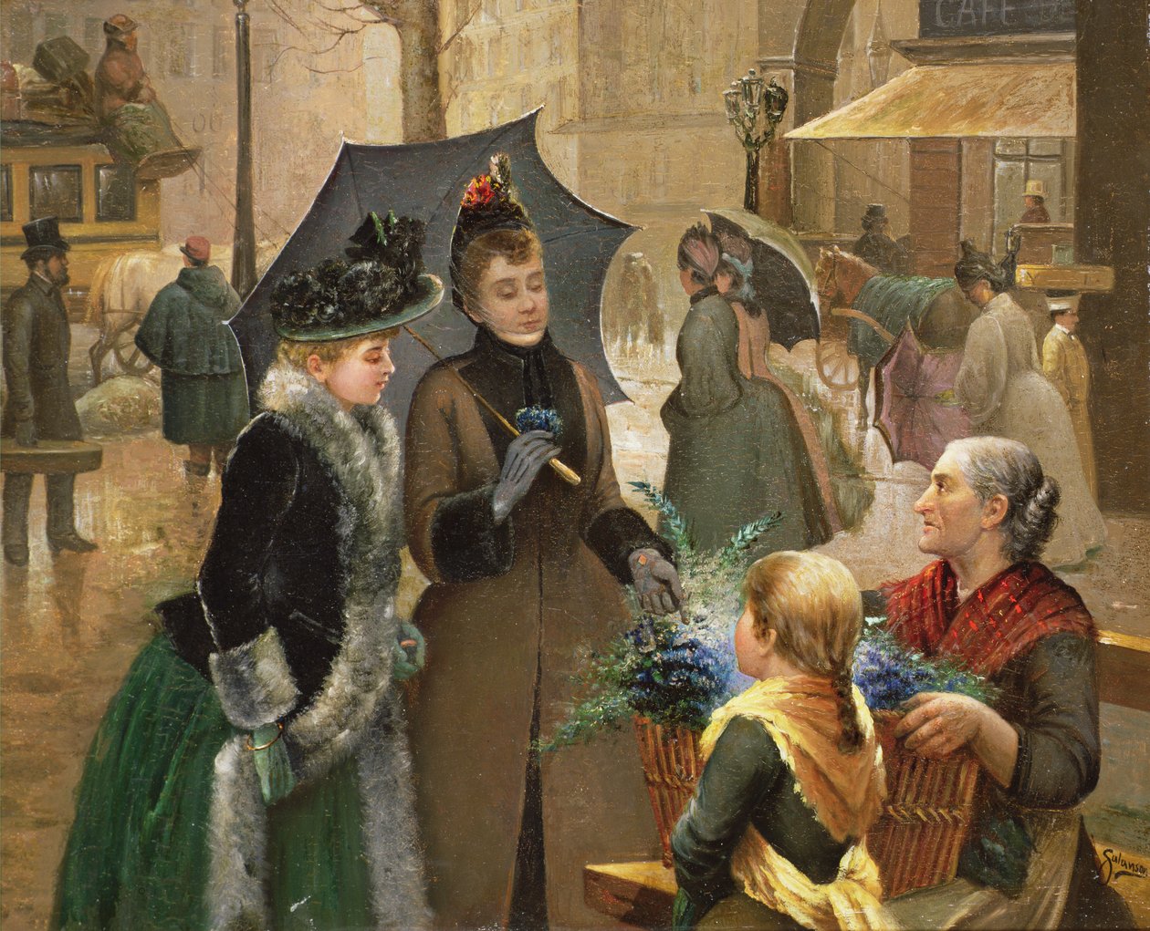 Köpande av blommor, 1800-talet av G. Salanson