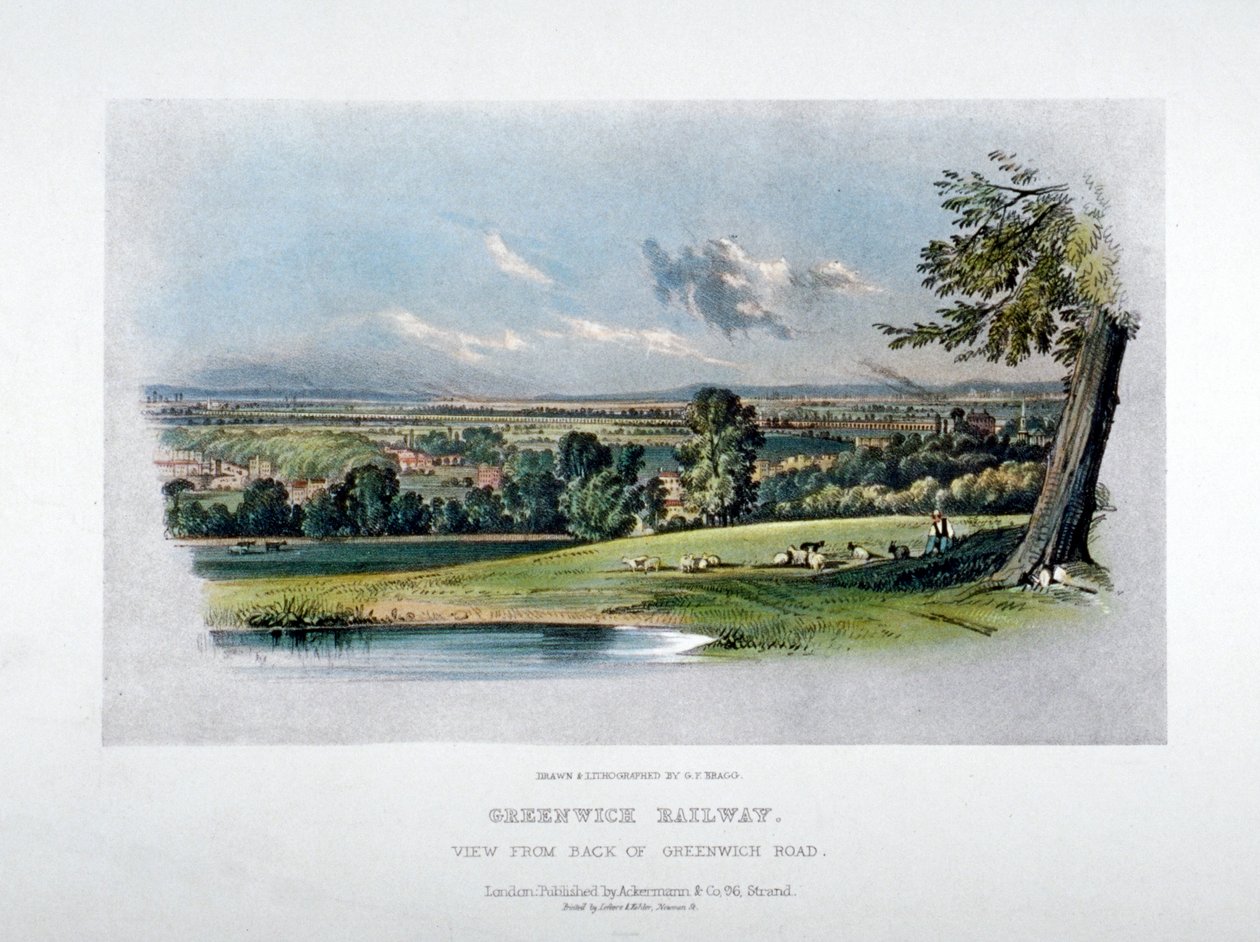 Utsikt över London och Greenwich Railway från baksidan av Greenwich Road, 1836 av GF Bragg