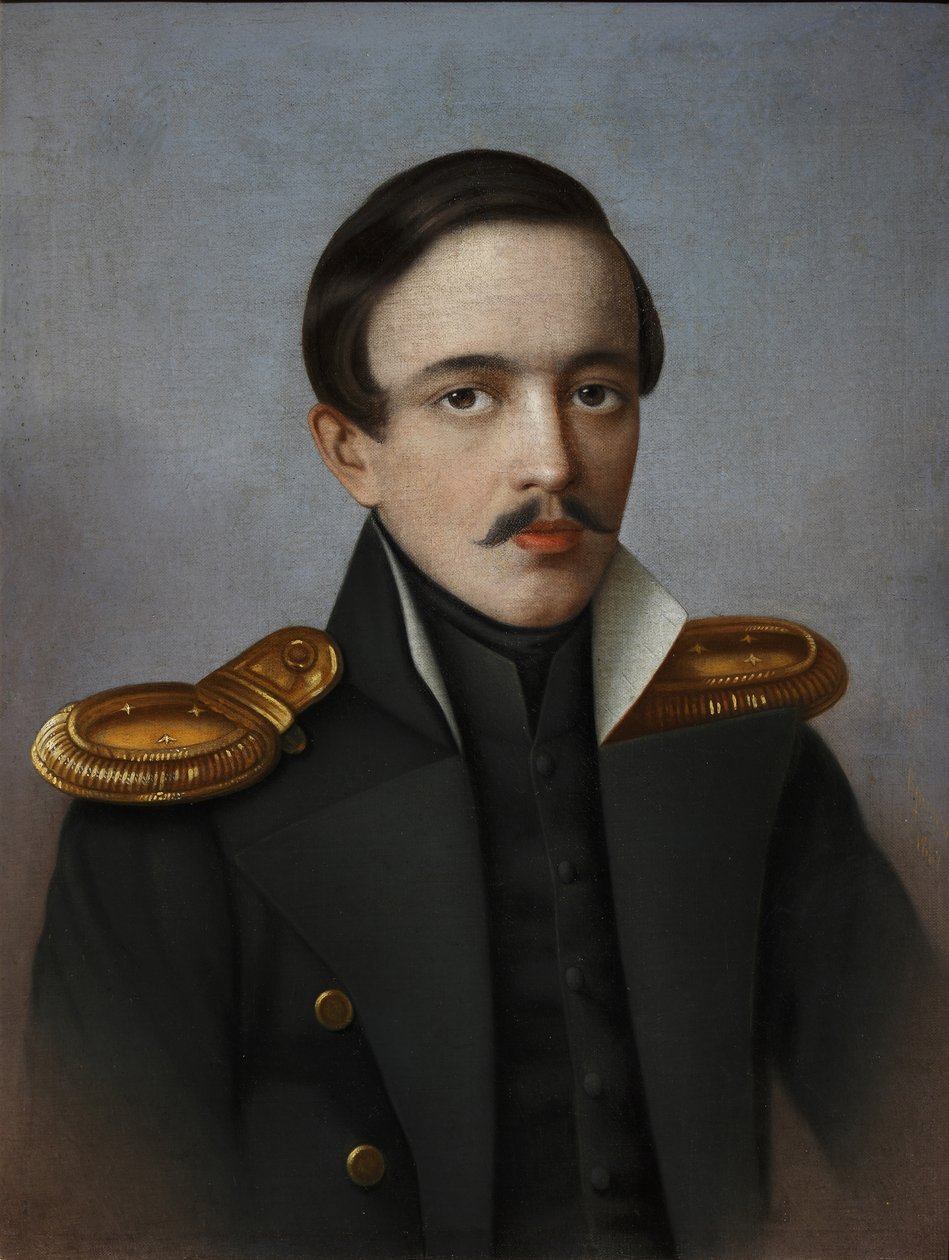 Porträtt av poeten Mikhail Lermontov 1814-1841, 1887 av G.F. Krylov