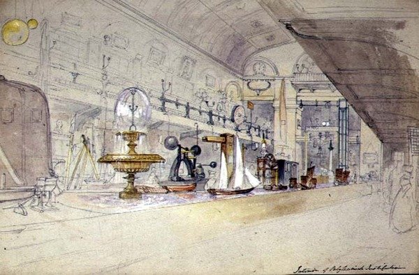 Interiör av Regent Street Polytechnic, ca 1847 (akvarell på papper) av G.F. Sargent