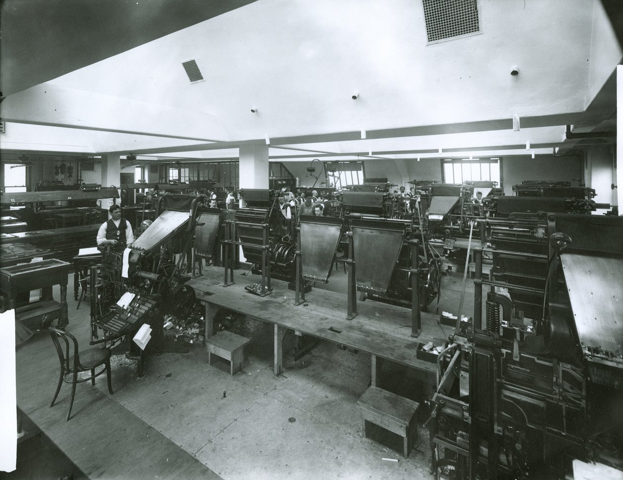 New York Evening Post Press Room (gelatinsilverfoto) av G.P. Hall und Sohn