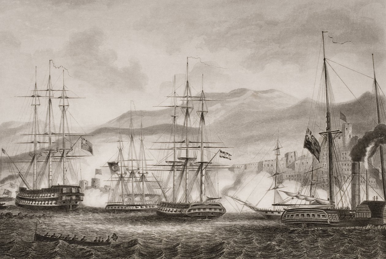 Attack on Sidon av Commodore Charles Napier, september 1840, illustration från 