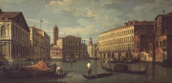 Canal Grande, Venedig, med Palazzo Mocenigo, Palazzo Balbi, Santa Maria Gloriosa dei Frari och Campo S. Toma av G. (Follower of A. Canaletto) Canaletto
