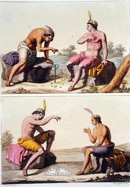 Indianer som spelar Queciu (överst) och Porotos (nederst), Chile, från 