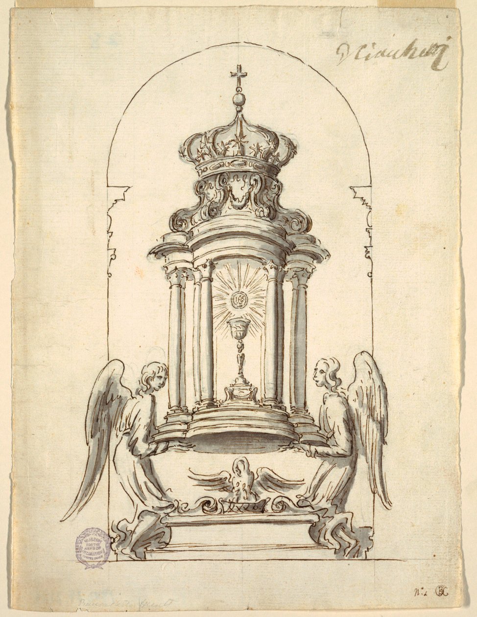 Ritning, Förslag till en tabernakeldörr som ska utföras i brons, ca 1725 av G B C