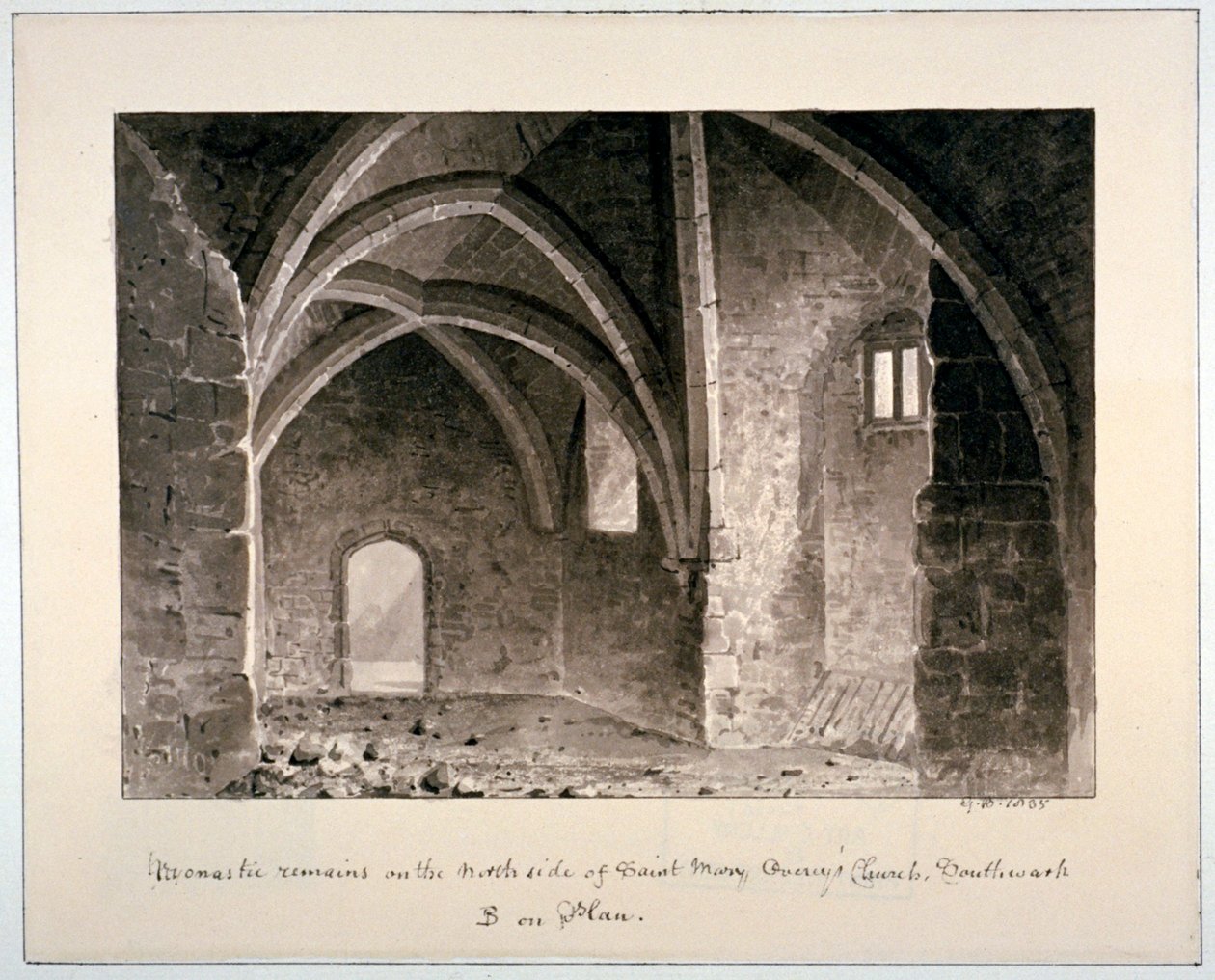 Klosterlämningar på norra sidan av St Mary Overys kyrka, Southwark, London, 1835. av G Buckler