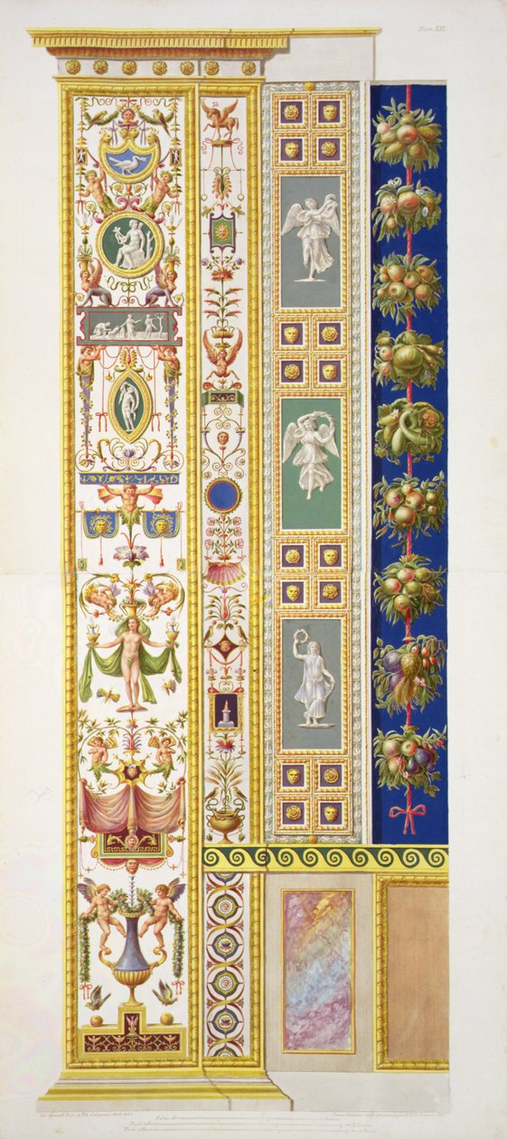 Panel från Rafaels loggia i Vatikanen, från "Delle Loggie di Rafaele nel Vaticano", graverad av Giovanni Ottaviani (ca 1735-1808), publicerad ca 1772-77 (handkolorerad gravyr). av G. and Camporesi P. Savorelli