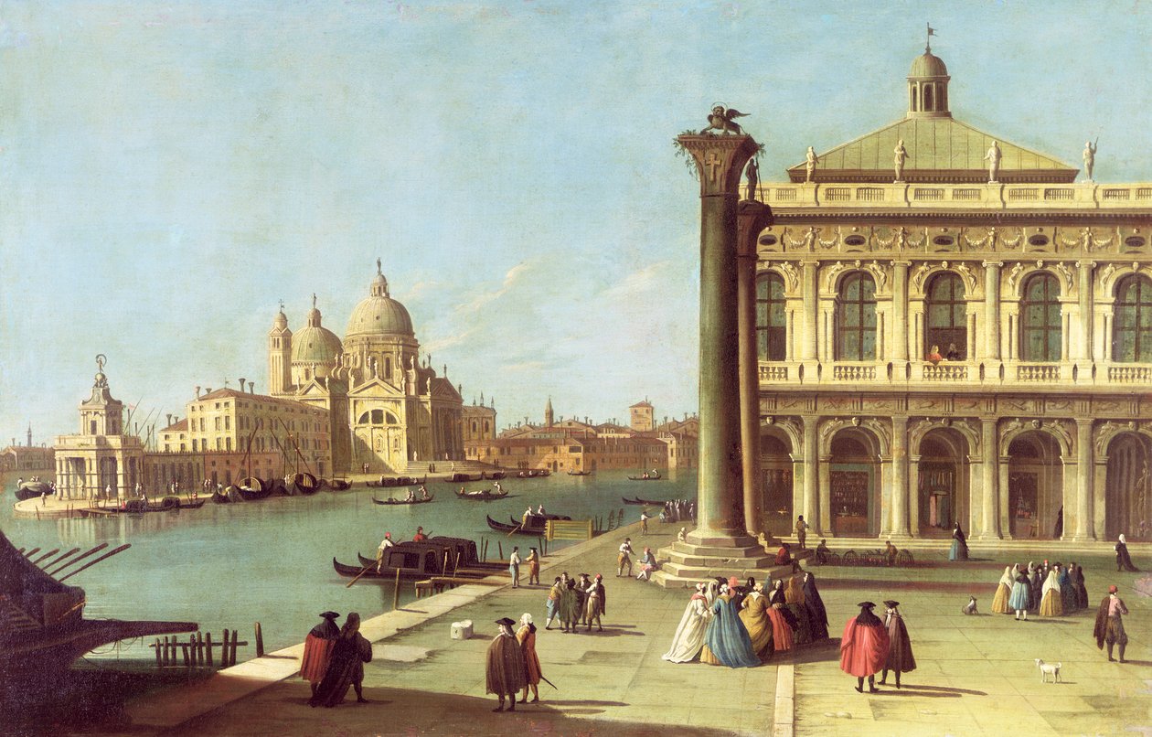 Ingång till Canal Grande, Venedig, med Piazzetta och kyrkan Santa Maria della Salute av G. Canaletto