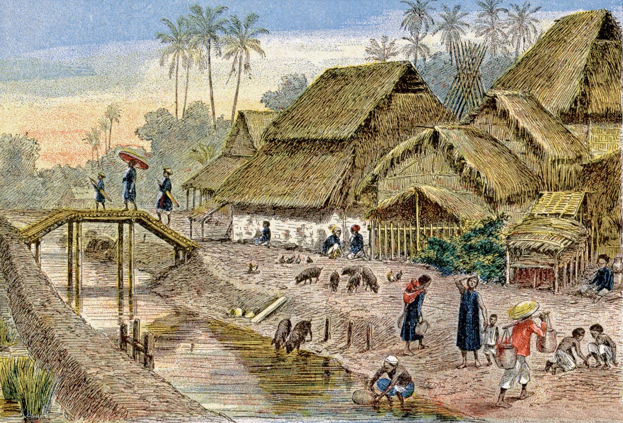 En annamesisk by, Franska Indokina, ca 1900 (illustration) av G. Dascher