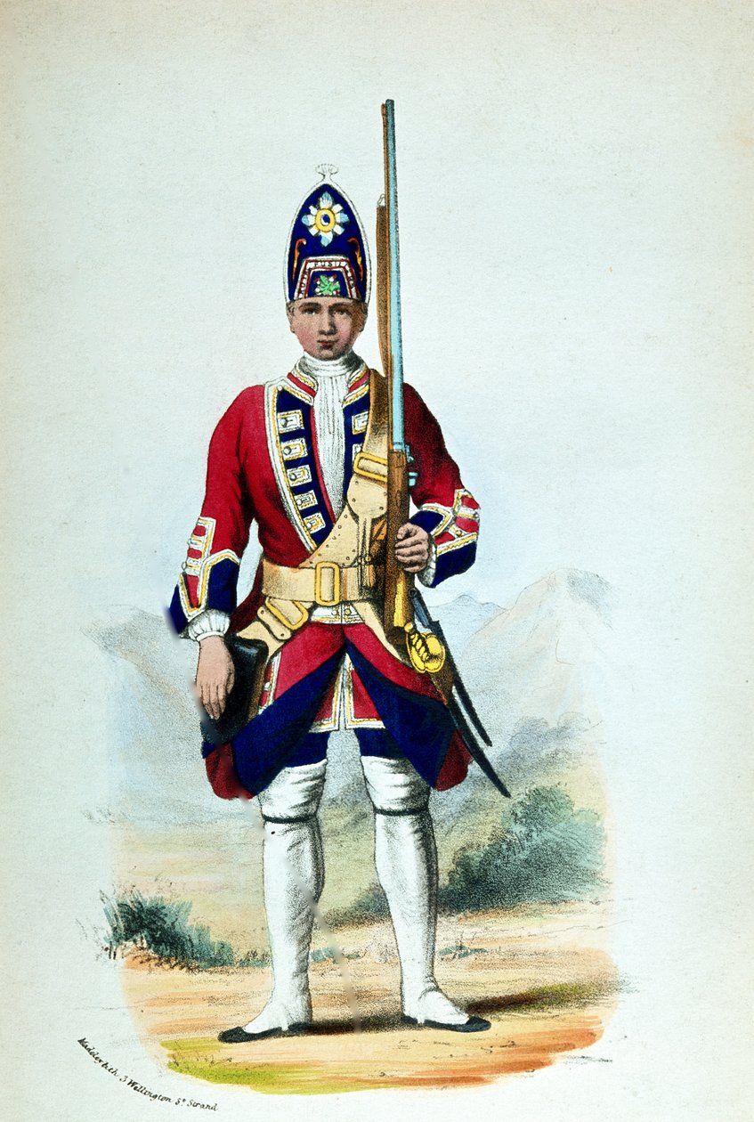 En menig i Royal North British Fusiliers 1742, för Cannons Military Records av G. E. Madeley