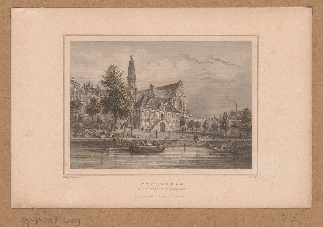 Utsikt över Westerkerk i Amsterdam från Keizersgracht Amsterdam, Westerkerk Keizersgracht (titel på objekt) av G. Hess