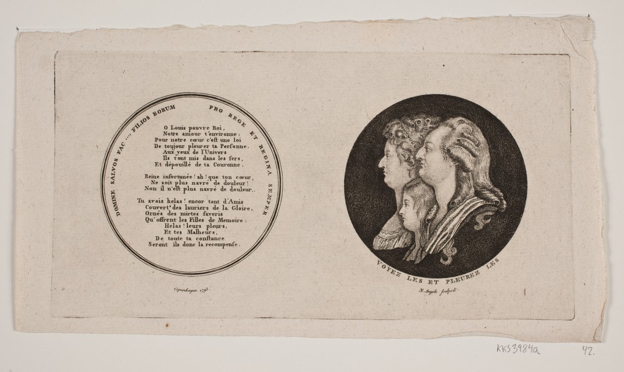 Medaljong med porträtt av Ludvig XVI, hans drottning och son av G. N. Angelo