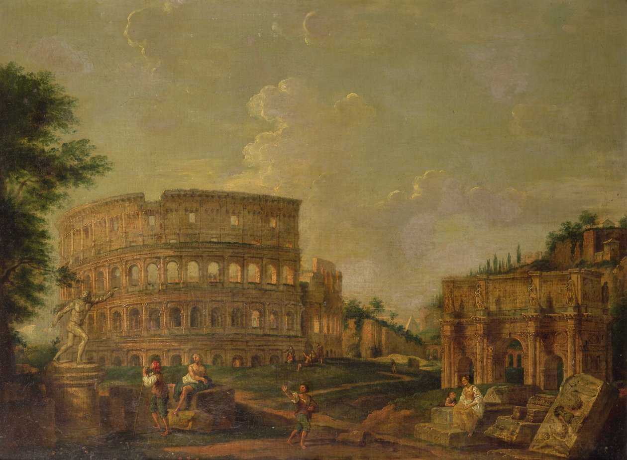 Colosseum med Konstantins båge, ca 1730 (olja på duk) av G. P. (attr. to) Pannini or Panini