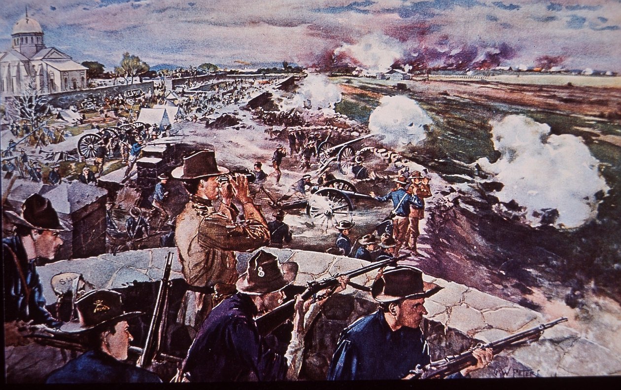 Spansk-amerikanska kriget 1898, amerikanskt artilleri i aktion i Filippinerna (akvarell på papper) av G. W. Peters
