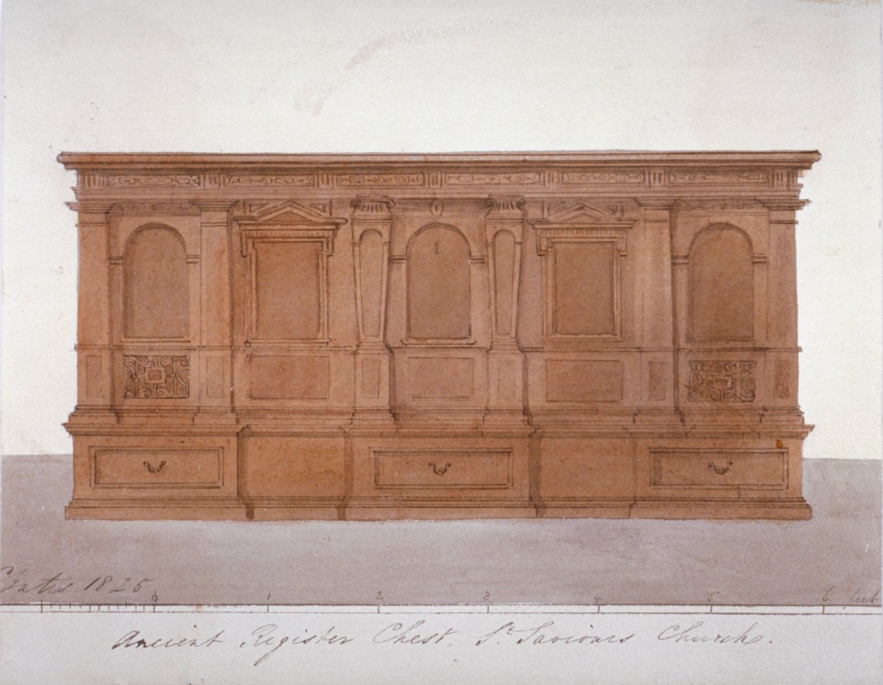 Gammal registerkista från Southwark Cathedral, London, 1825 av G Yates