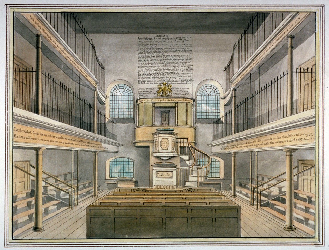 Interiörvy av kapellet, Horsemonger Lane Prison, Union Road, Southwark, London, 1826 av G Yates