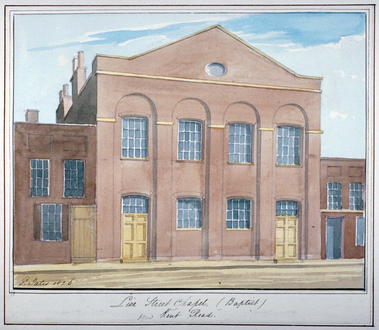 Lion Street Baptist Chapel, utanför New Kent Road, Southwark, London, 1826 av G Yates