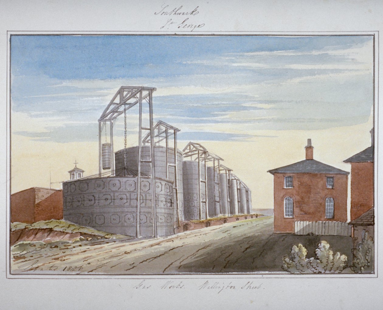 Utsikt över gasverk i Pocock Street, Southwark, London, 1826 av G Yates