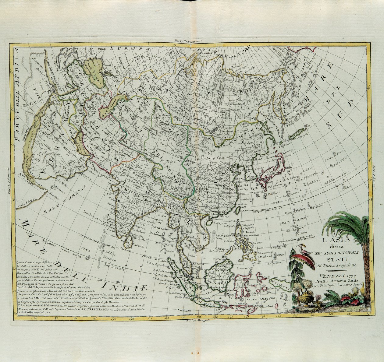 Asien uppdelat i sina huvudstater, gravyr av G. Zuliani hämtad från Tome I of the Newest Atlas publicerad i Venedig 1777 av Antonio Zatta, Privat samling av G. Zuliani