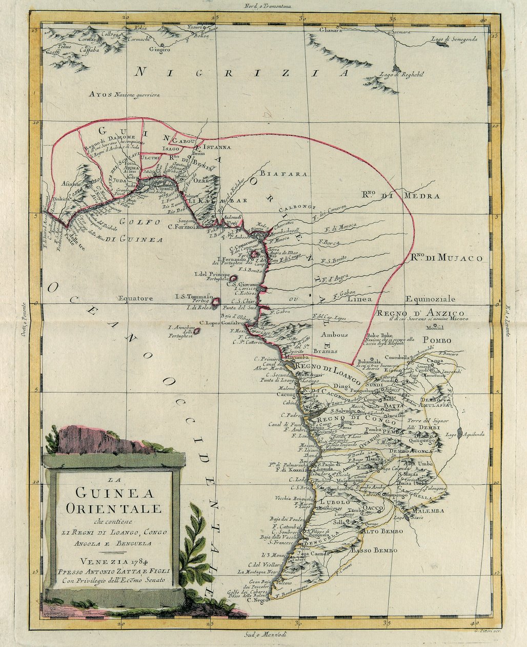 Gravyr av G. Zuliani, hämtad från volym IV av "Newest Atlas" publicerad i Venedig 1784 av Antonio Zatta, Privat samling av G. Zuliani