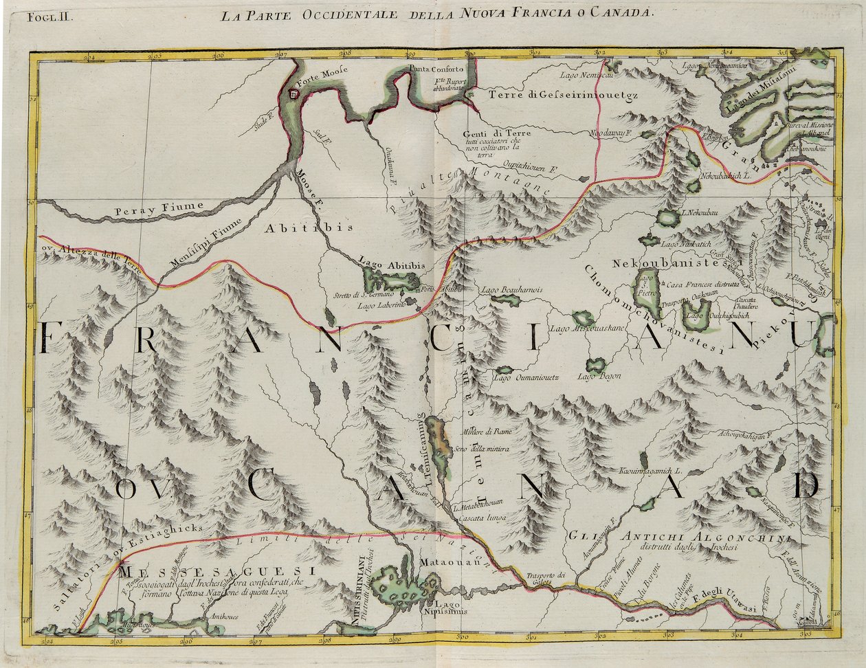 Den västra delen av Nya Frankrike eller Kanada, gravyr av G. Zuliani hämtad från Tome I av "Newest Atlas" publicerad i Venedig 1778 av Antonio Zatta, Privat samling av G. Zuliani