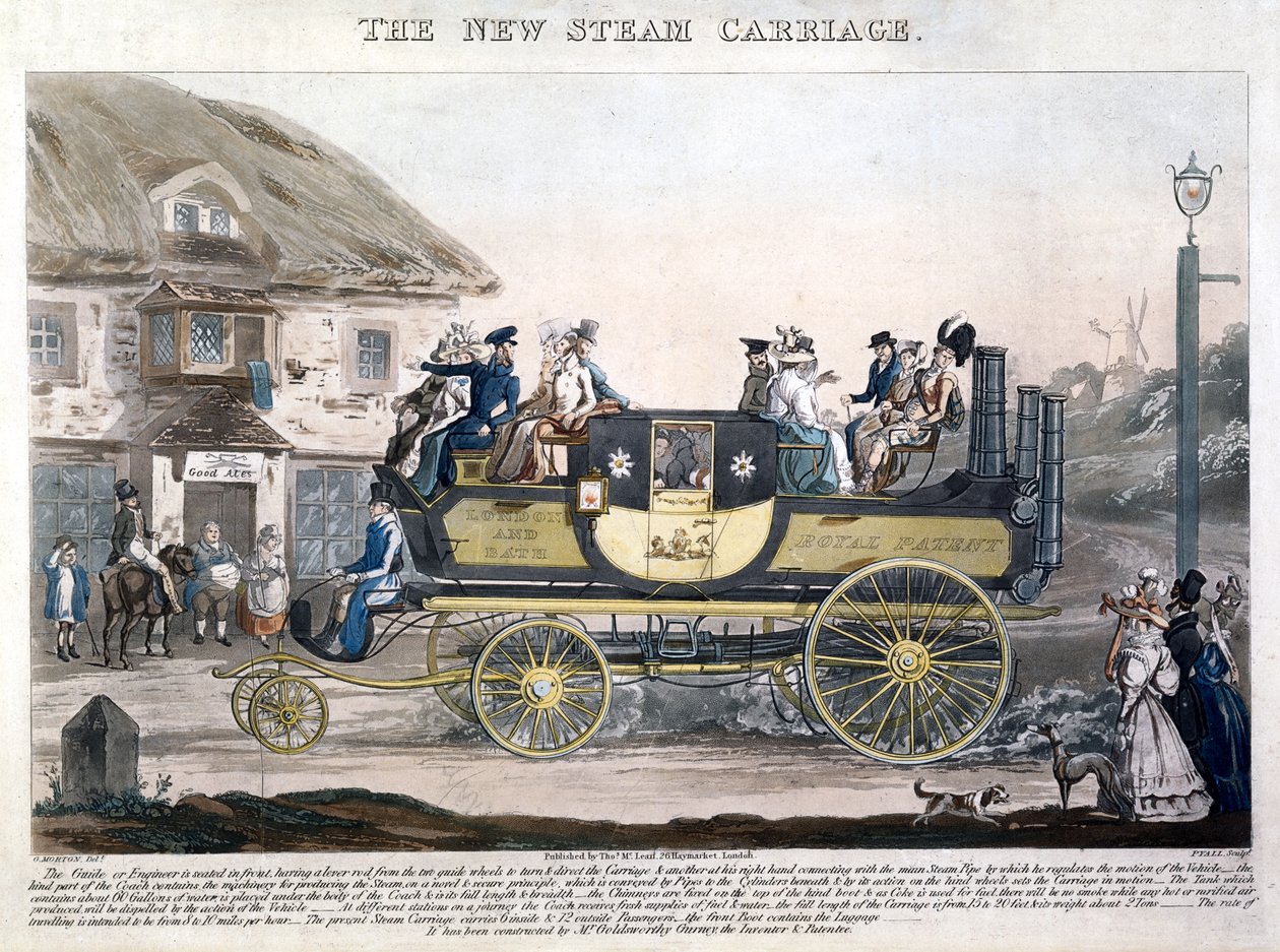 Den nya ångvagnen, graverad av Henry Pyall (1795-1833) 1827 (färgad akvatint) av G. after Morton