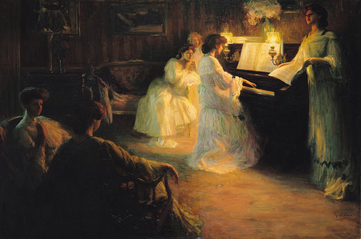 Unga flickor vid ett piano, 1906 av Gabriel Deluc