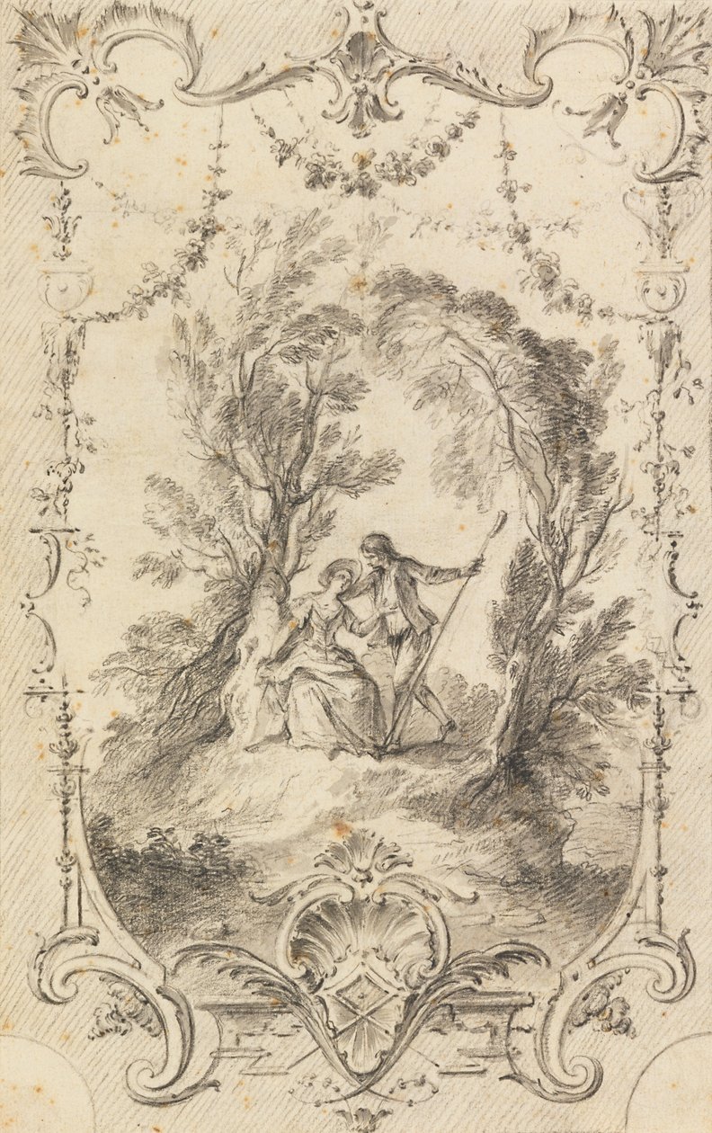 Eagar Shepherd (förberedande ritning för tallrik 247 i LOeuvre gravé de Watteau, 1739) av Gabriel Huquier