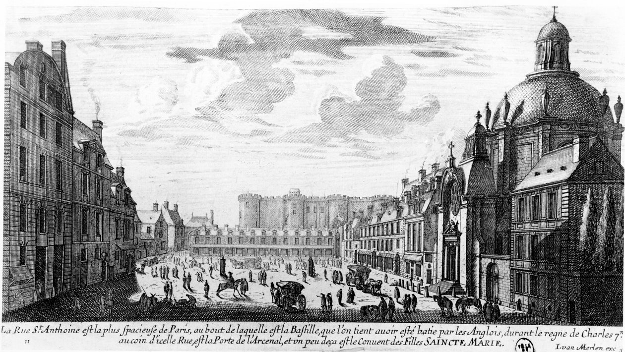 Rue St. Antoine, Bastiljen och klostret Visitandinerna, Paris, ca 1660-70 av Gabriel Perelle
