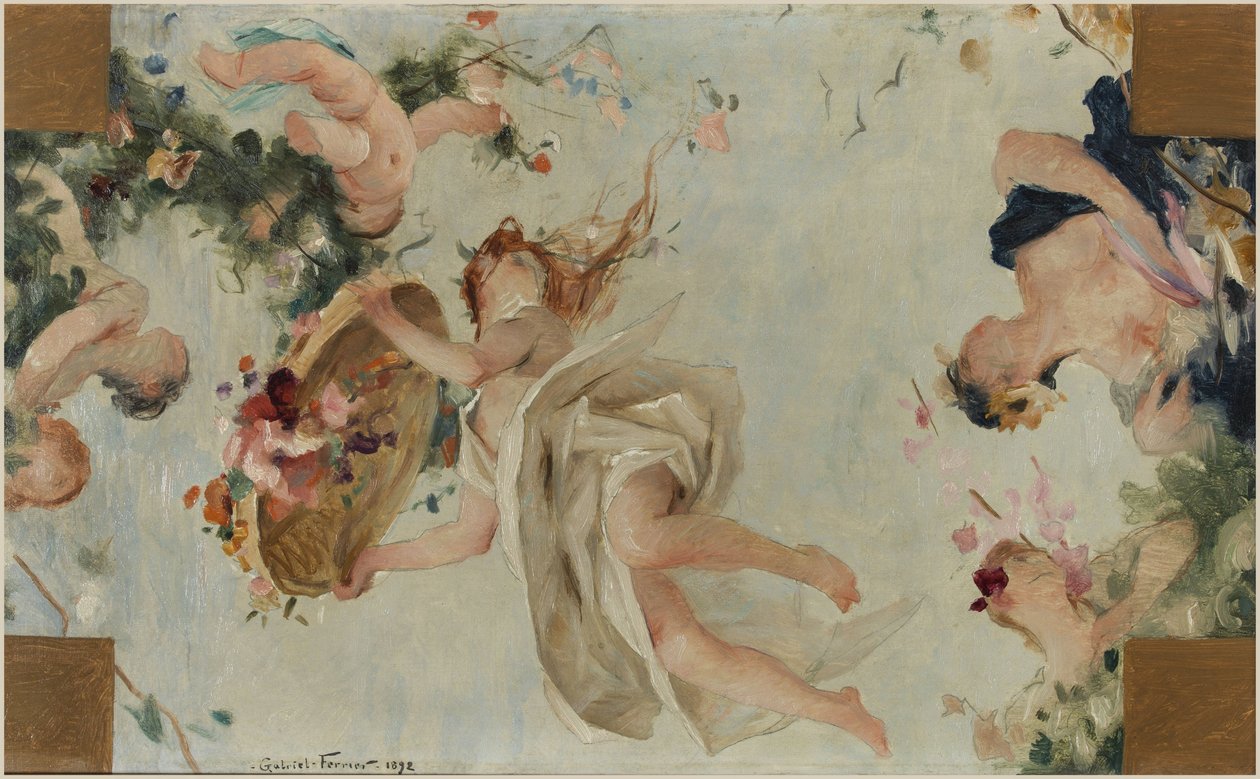 Skiss för Salle des Fêtes i Hôtel de Ville de Paris: Les Fleurs av Gabriel Joseph Marie Augustin Ferrier