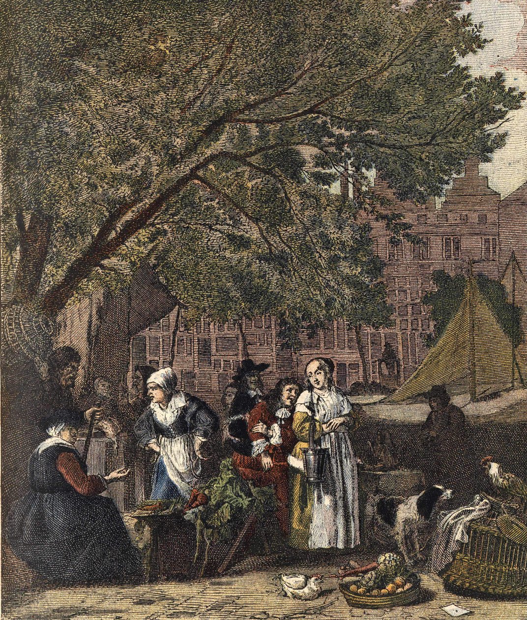 Amsterdams örtmarknad. Gravyr 1800-talet efter målningen av Gabriel Metsu (1629-1667). av Gabriel (after) Metsu