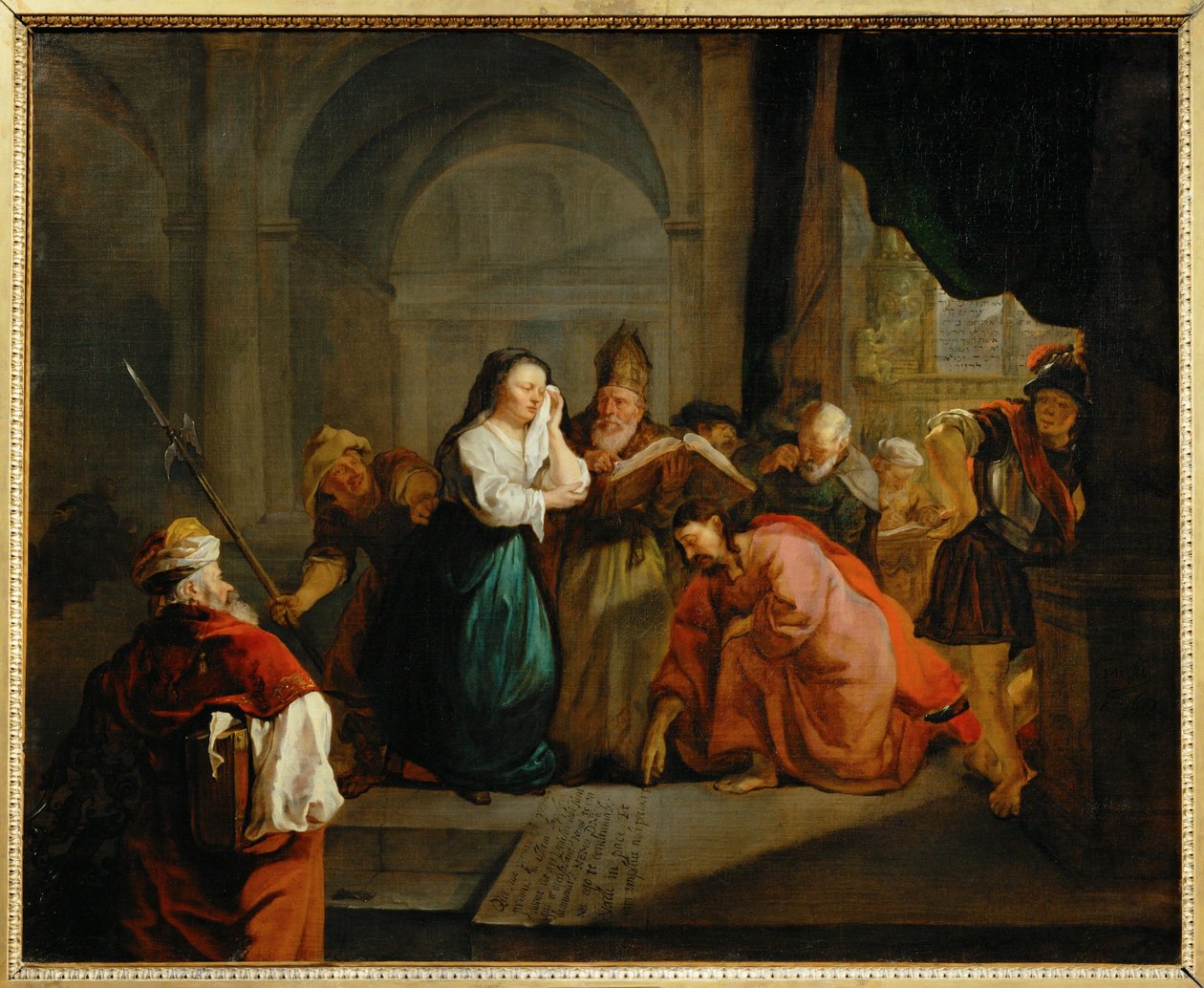 Le Christ et la femme adultere - Kristus och äktenskapsbryterskan ... av Gabriel (attr. to) Metsu