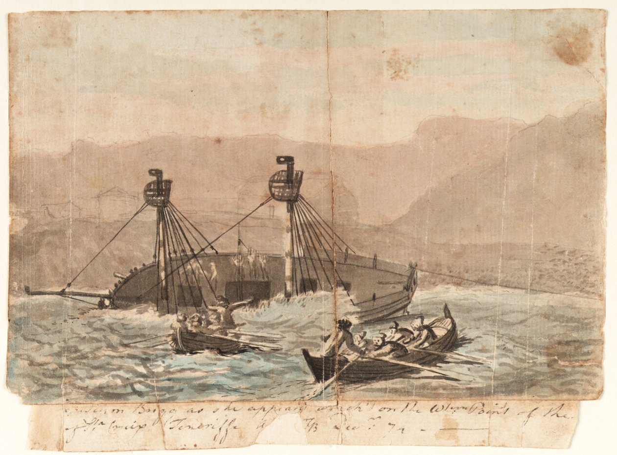 Expeditionen Brigg som hon såg ut att ha förlist på västra udden av ön Sta Cruiz Teneriffe december 1774 av Gabriel Bray