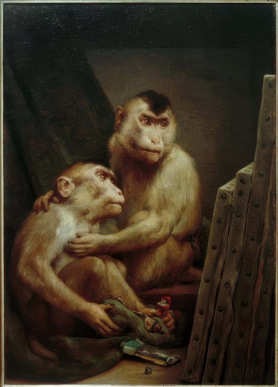 Apor tittar på målningar av Gabriel Cornelius Ritter von Max