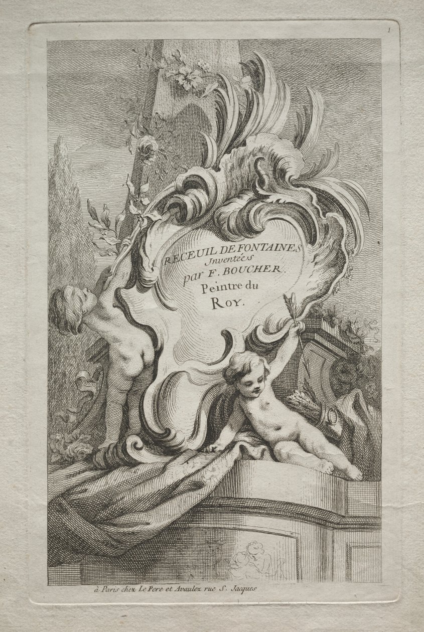 Fontänernas bok: nr 1, titelsida av Gabriel Huquier