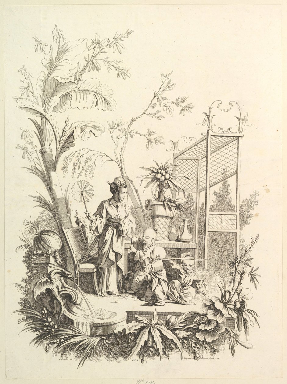 Chinoiserie med figurer i ett landskap, 1700-tal. av Gabriel Huquier